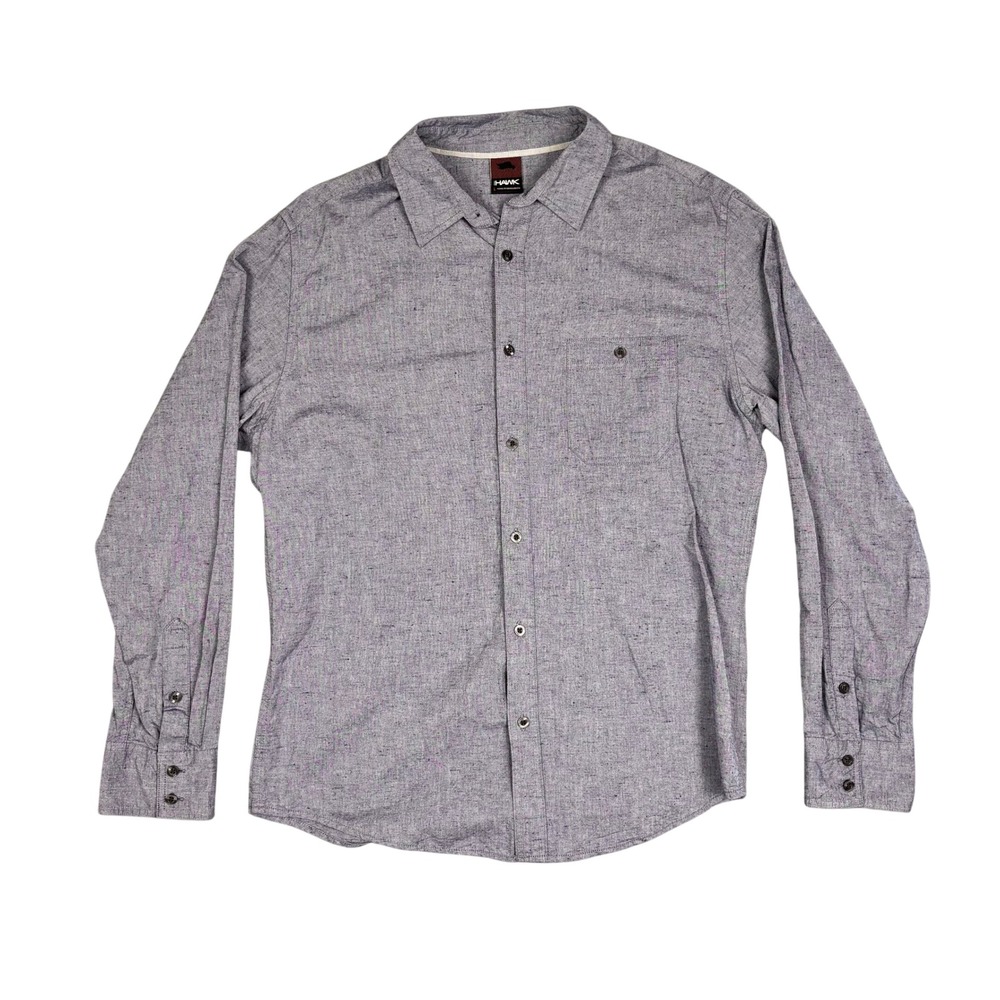 Tony Hawk Mens Long Sleeve Button Down Shirt Gray Chambray Skate Large L